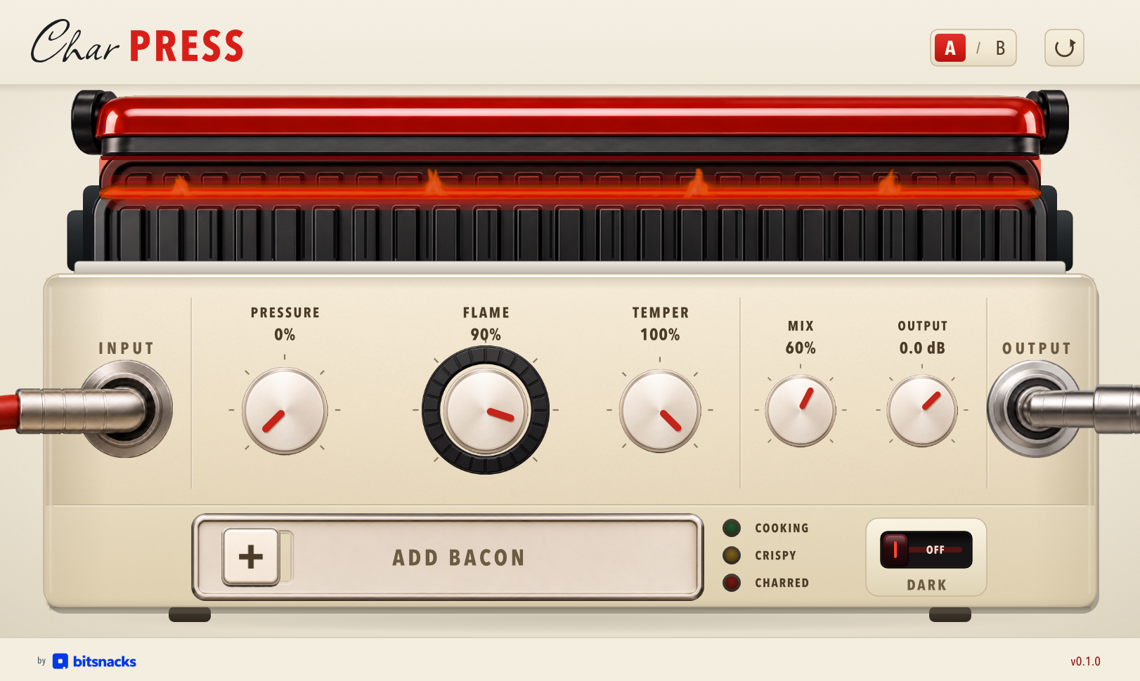Char Press with Flame high and Temper set toward red
